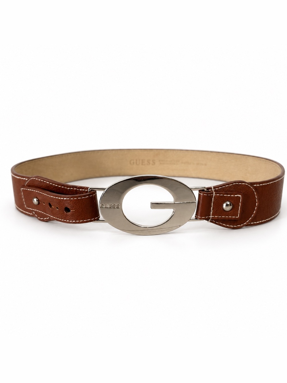 Y2K Guess Genuine Leather Brown G Logo Buckle Belt Women’s medium